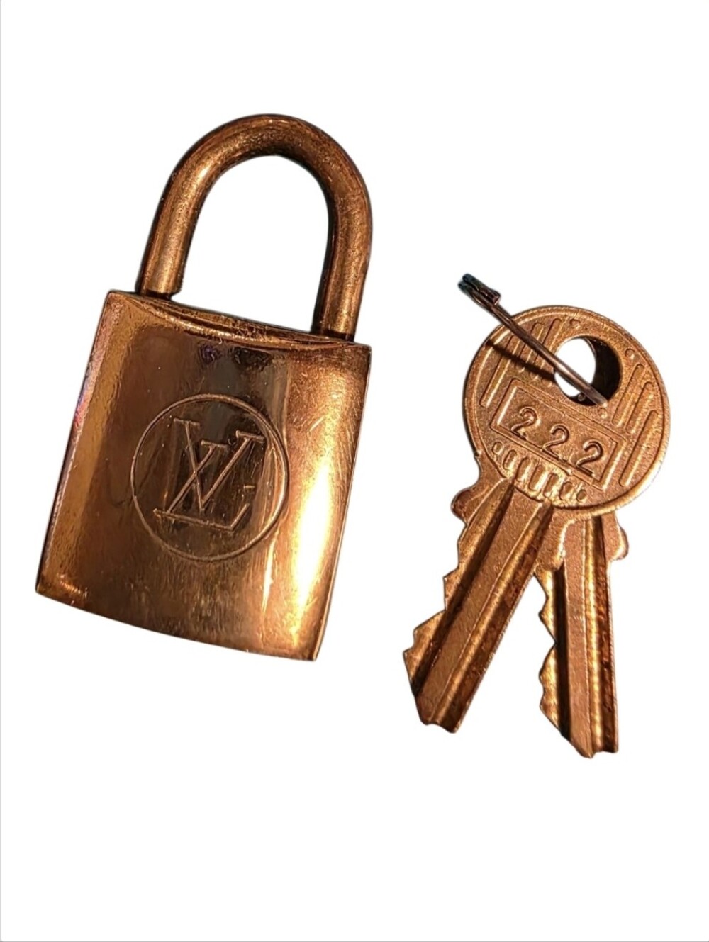 Louis Vuitton #222 Vintage Gold Lock & 2 Keys With Box and Dust Bag Angel Number